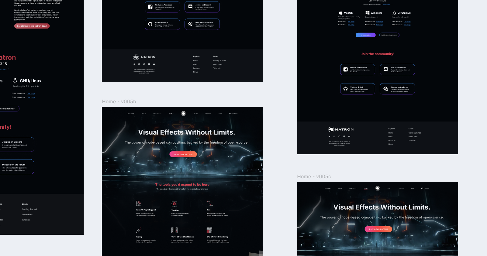 A showcase of artboards used during the design process for the new website